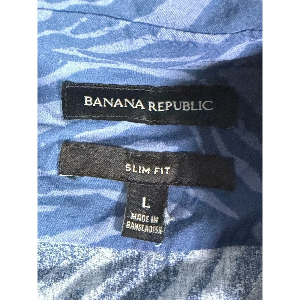 Banana Republic Hawaiian Camp Shirt Men Large Slim Fit Blue Loop Collar Aloha
